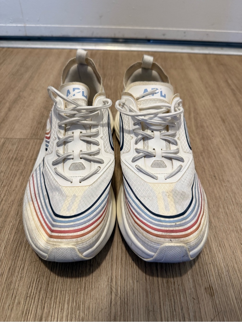 APL White Kids Athletic Sneakers with Red and Blue Stripe Accents